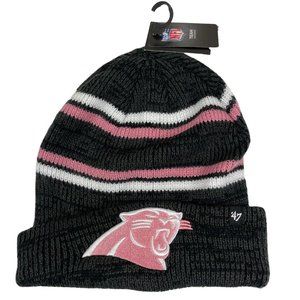 Carolina Panthers NFL '47 Brand  Marled Stripe Knit Beanie Hat Cap Grey Pink